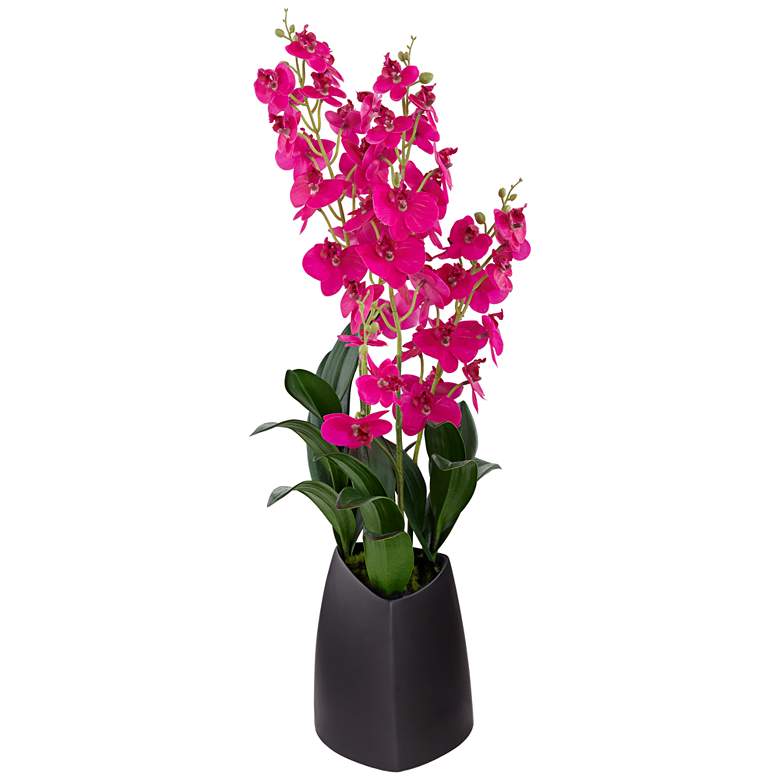 Image 1 Real Touch Pink Orchid 26" High Faux Flowers in Black Pot