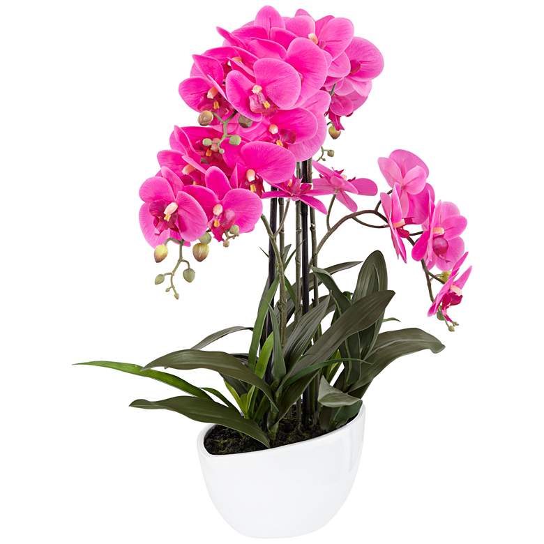 Image 5 Real Touch Pink Orchid 28" High Faux Flowers in White Pot more views