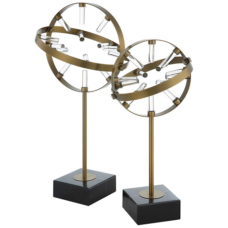 Image 2 Realm 22" High Plated Brass Spherical Sculptures Set of 2