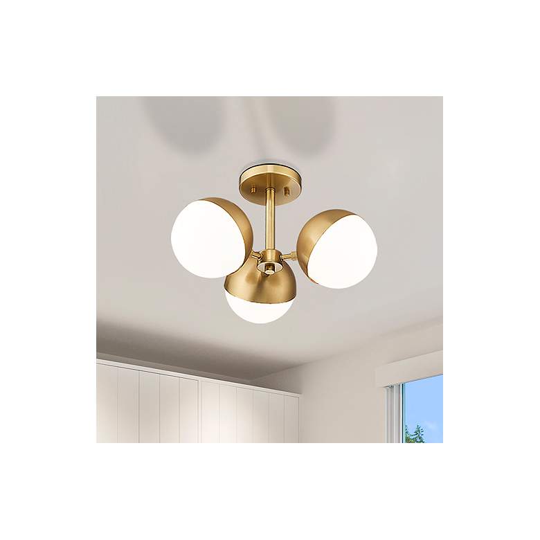 Image 1 Realm Sphere by Z-Lite Modern Gold 17.25 inch 3 Light Semi Flush Mount