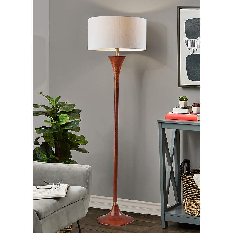 Image 1 Rebecca Walnut Rubberwood Column Floor Lamp