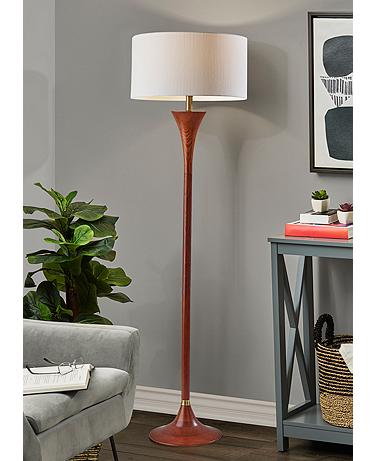Rebecca Walnut Rubberwood Column Floor Lamp