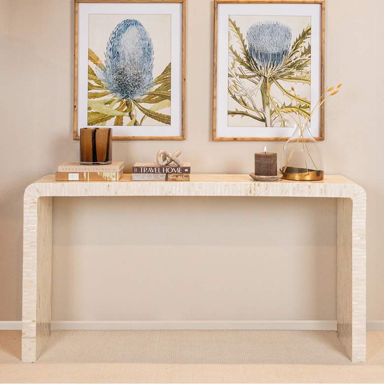 Image 1 Reclaimed Wood and Mother of Pearl Waterfall Console Table, White