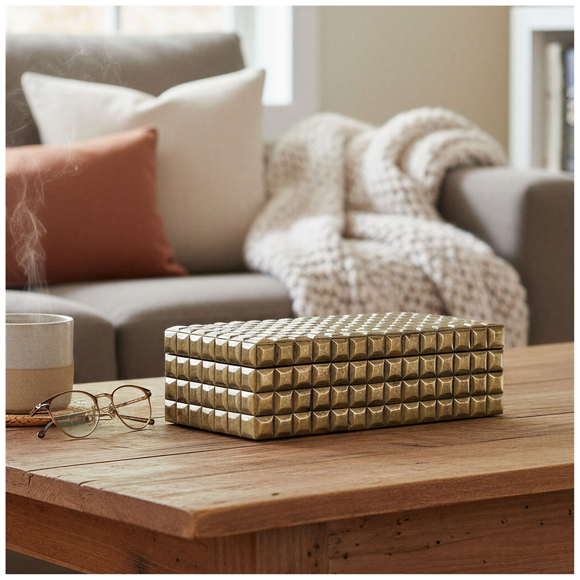 Image 2 Reclaimed Wood Decorative Box with Brass Accents, Gold more views