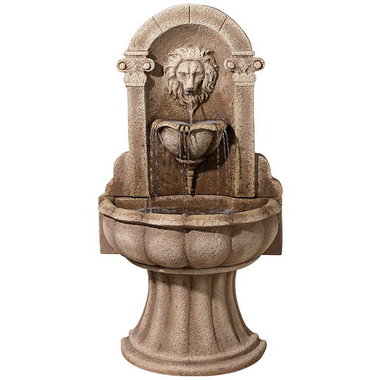 Image 1 Reconstituted Granite Lion 49 inch High Wall Basin Fountain