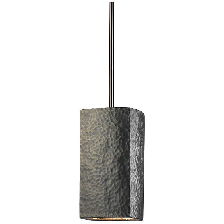 Image 1 Rectangle LED Pendant - Hammered Brass - Brushed Nickel - Rigid Stem