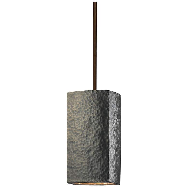 Image 1 Rectangle LED Pendant - Hammered Brass - Dark Bronze - Rigid Stem