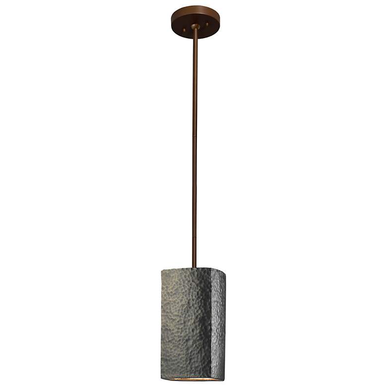 Image 2 Rectangle LED Pendant - Hammered Brass - Dark Bronze - Rigid Stem more views