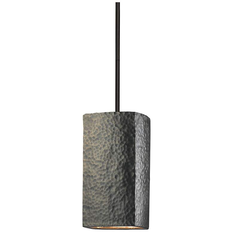 Image 1 Rectangle Pendant - Hammered Brass - Matte Black - Rigid Stem