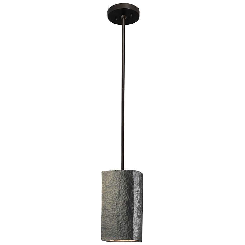 Image 2 Rectangle Pendant - Hammered Brass - Matte Black - Rigid Stem more views