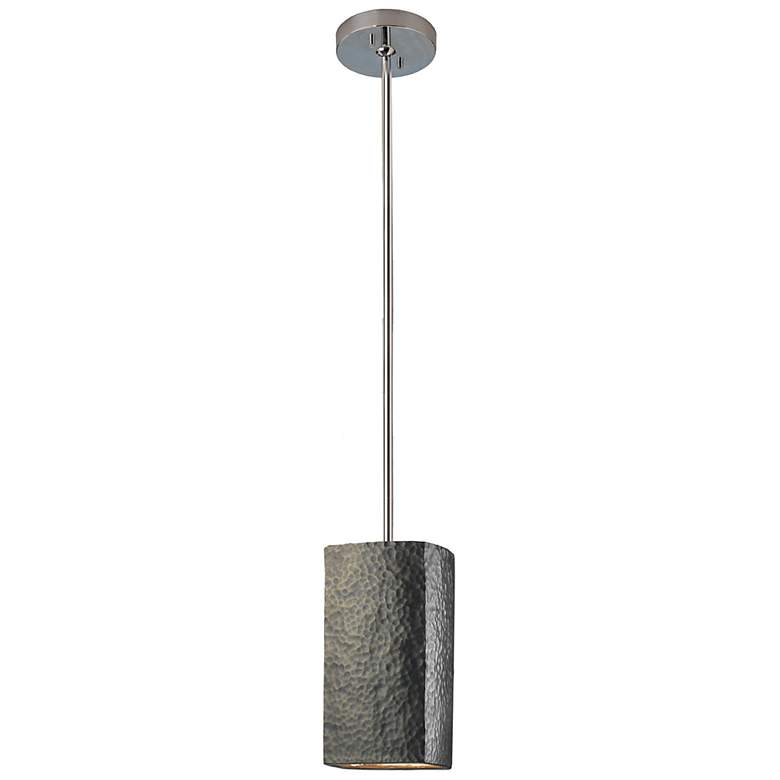 Image 2 Rectangle Pendant - Hammered Brass - Polished Chrome - Rigid Stem more views