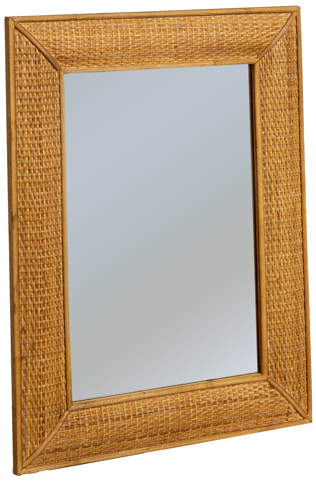 Image 3 Rectangle Wood Framed Wall Mirror with Rattan Detail, Brown more views