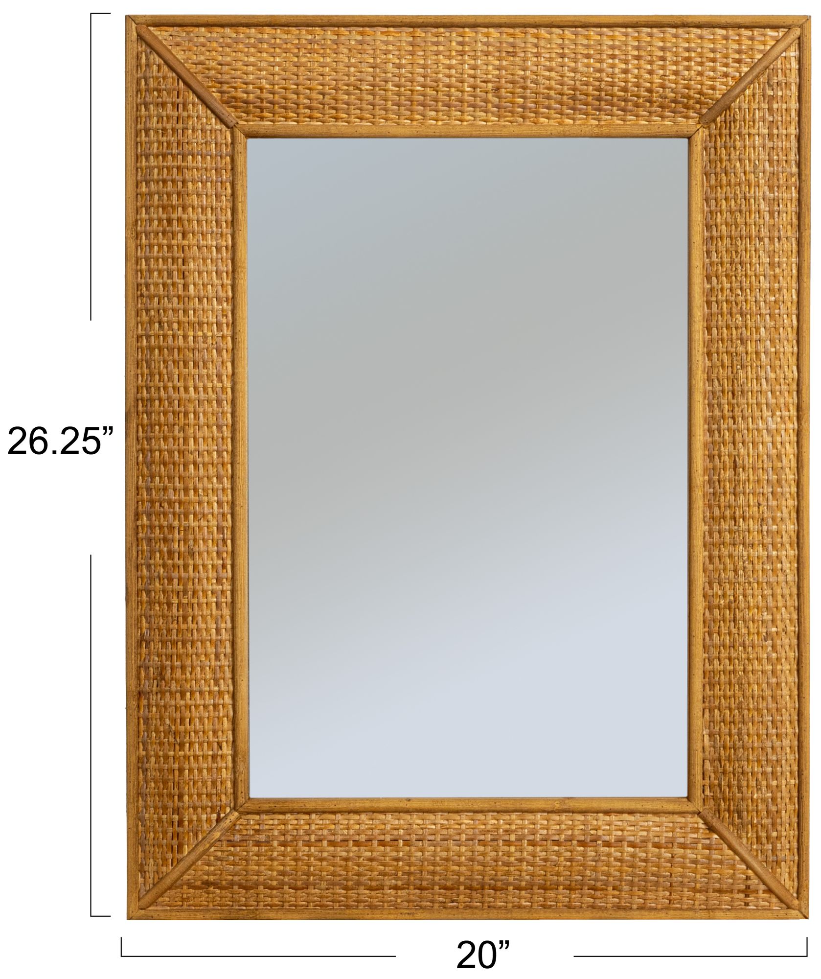 Image 4 Rectangle Wood Framed Wall Mirror with Rattan Detail, Brown more views