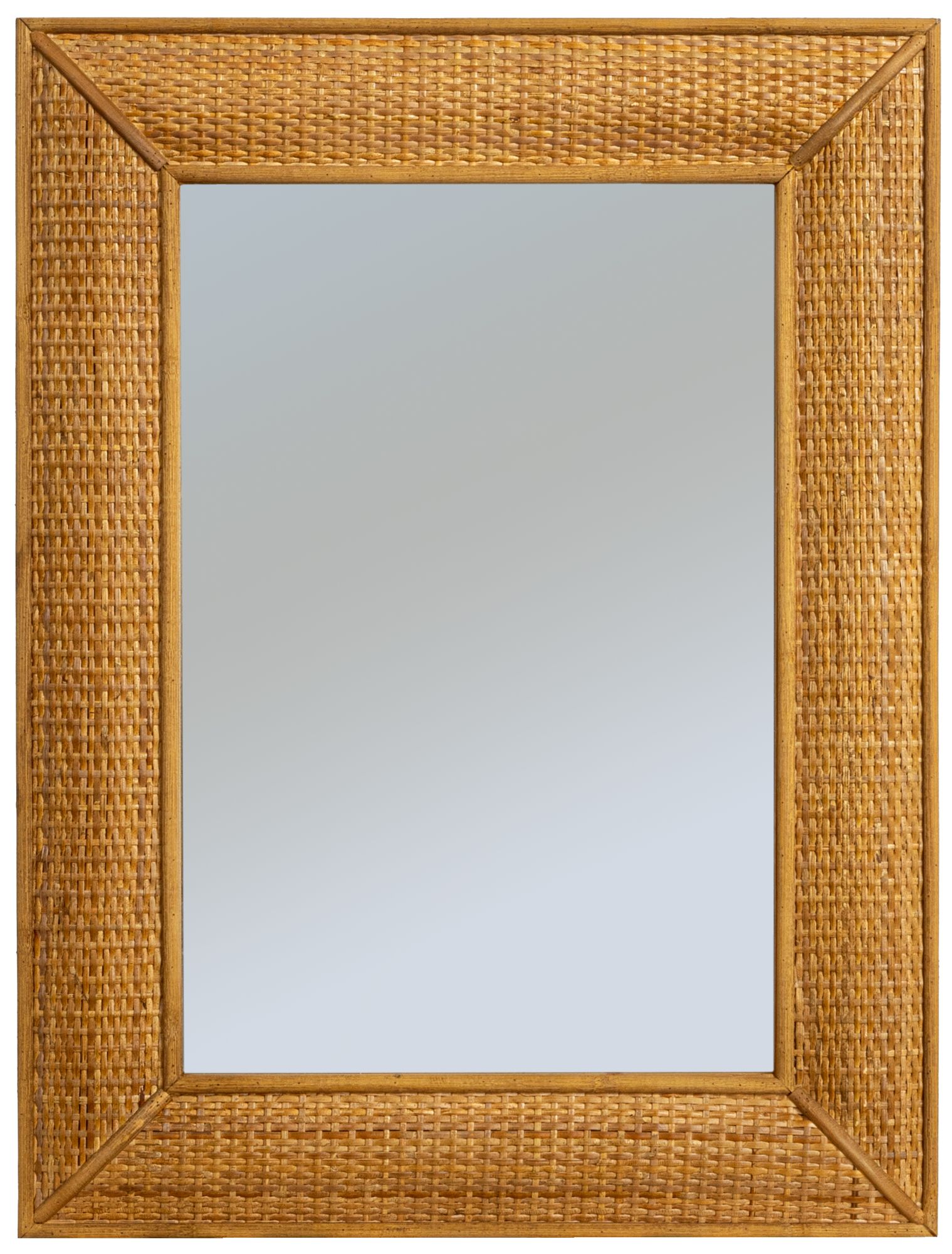 Image 5 Rectangle Wood Framed Wall Mirror with Rattan Detail, Brown more views