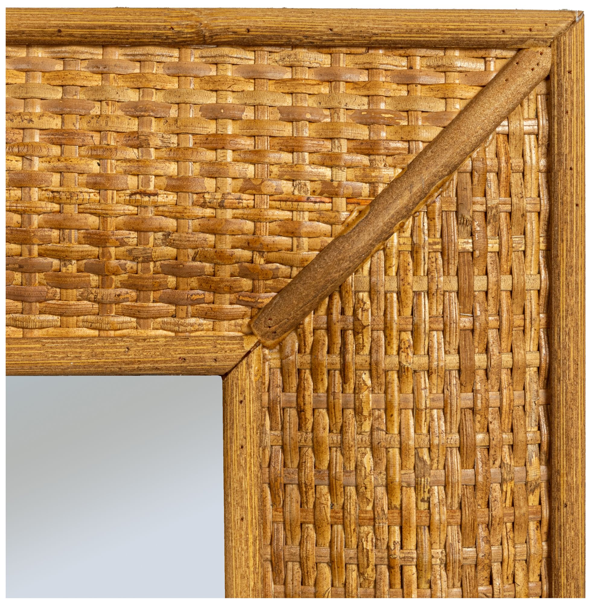 Image 6 Rectangle Wood Framed Wall Mirror with Rattan Detail, Brown more views