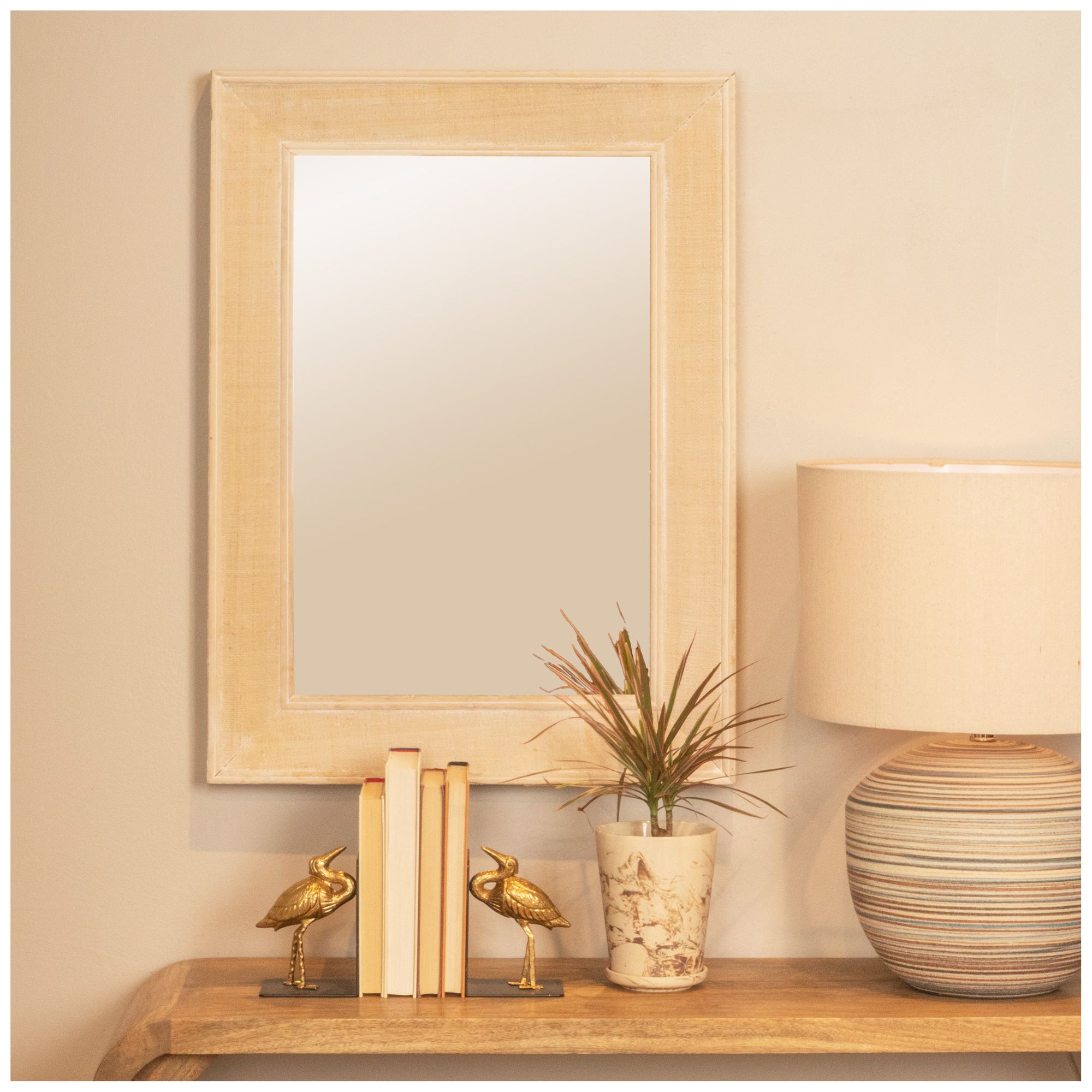 Image 5 Rectangle Wood Framed Wall Mirror with Rattan Detail, Natural more views