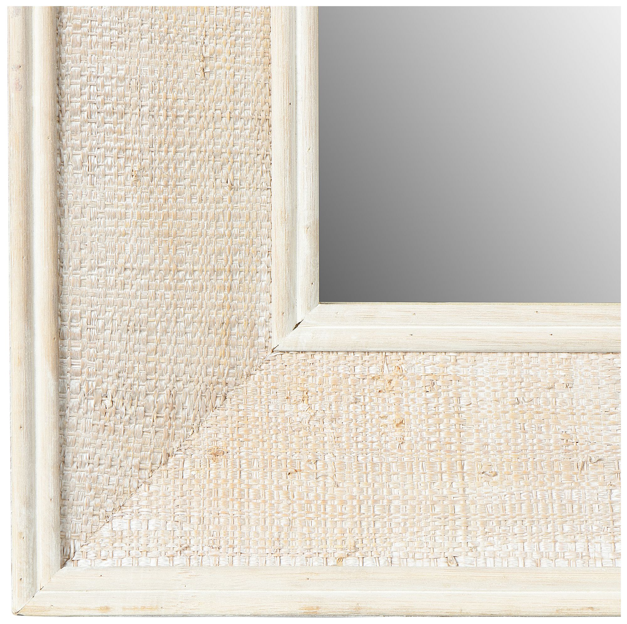 Rectangle Wood Framed Wall Mirror with Rattan Detail, Natural