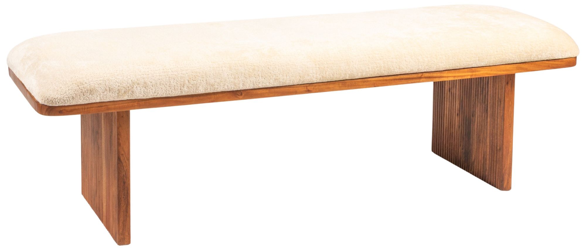 Image 2 Rectangular Acacia Wood and Crushed Velvet Bench