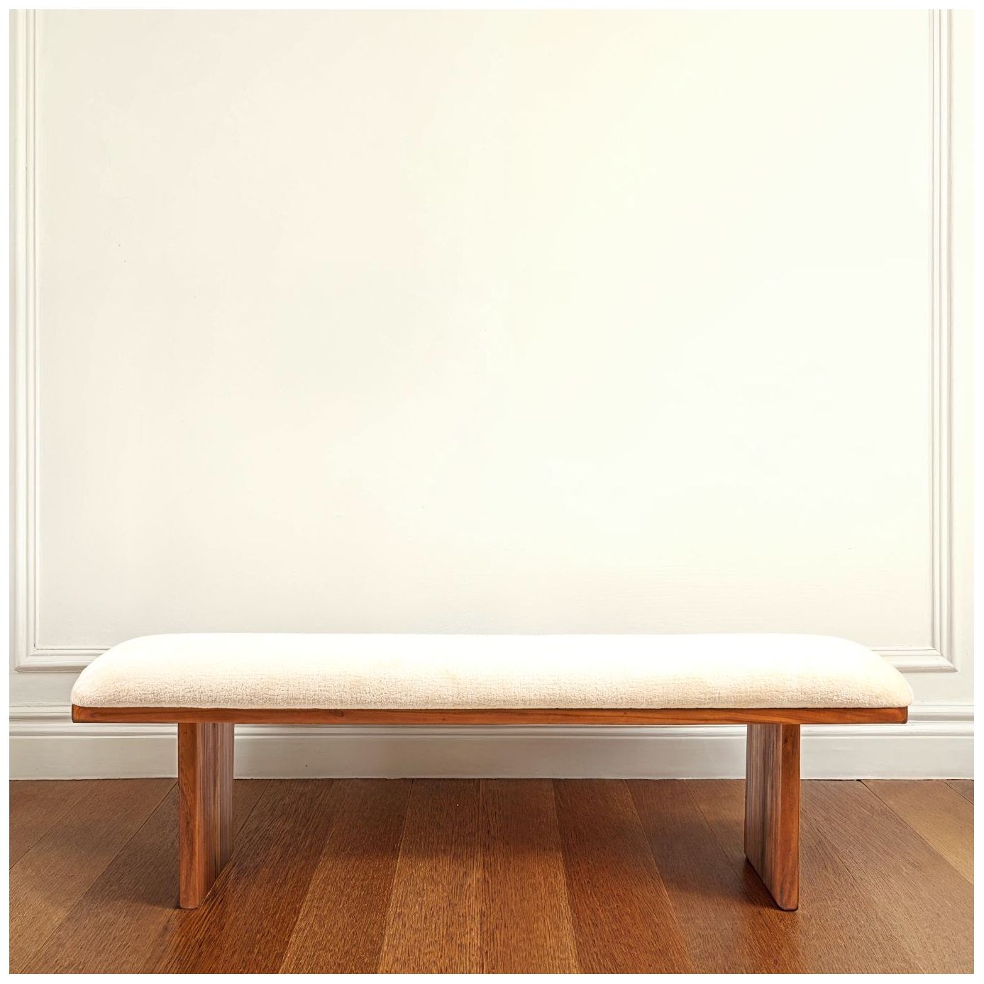 Image 3 Rectangular Acacia Wood and Crushed Velvet Bench more views