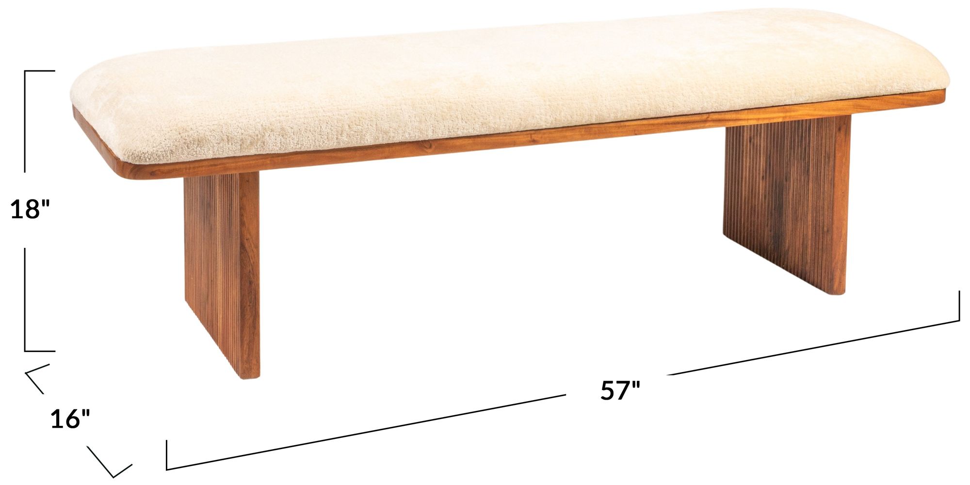 Image 5 Rectangular Acacia Wood and Crushed Velvet Bench more views