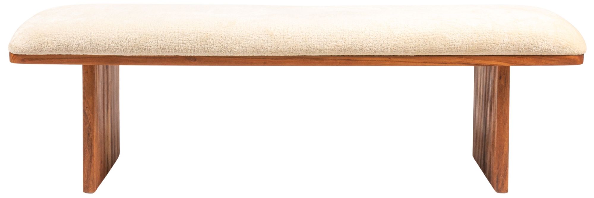 Rectangular Acacia Wood and Crushed Velvet Bench