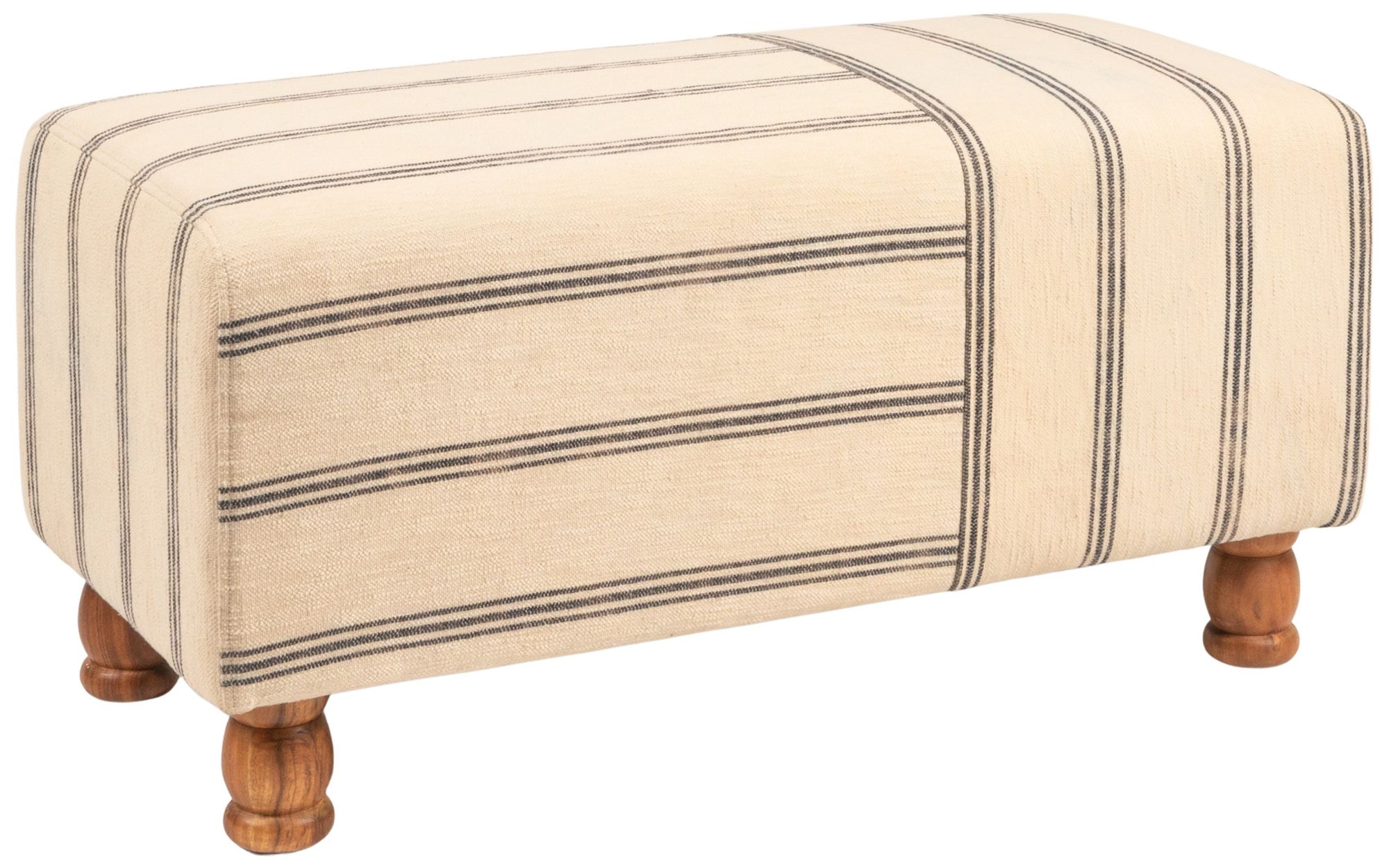 Image 2 Rectangular Cotton Ticking Stripe and Acacia Wood Ottoman Bench