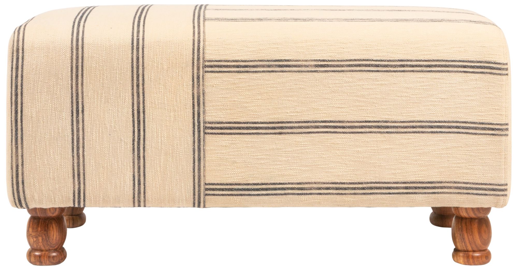 Rectangular Cotton Ticking Stripe and Acacia Wood Ottoman Bench