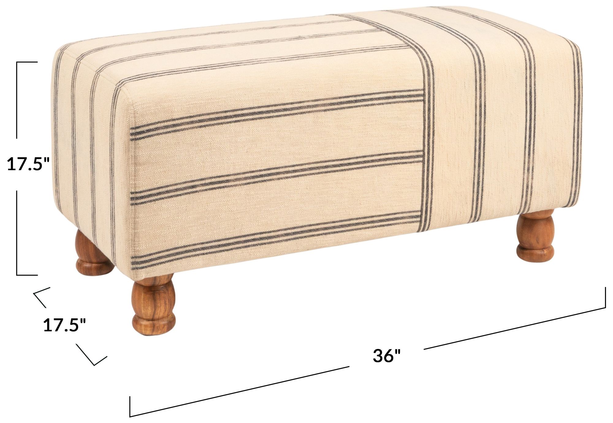 Image 6 Rectangular Cotton Ticking Stripe and Acacia Wood Ottoman Bench more views