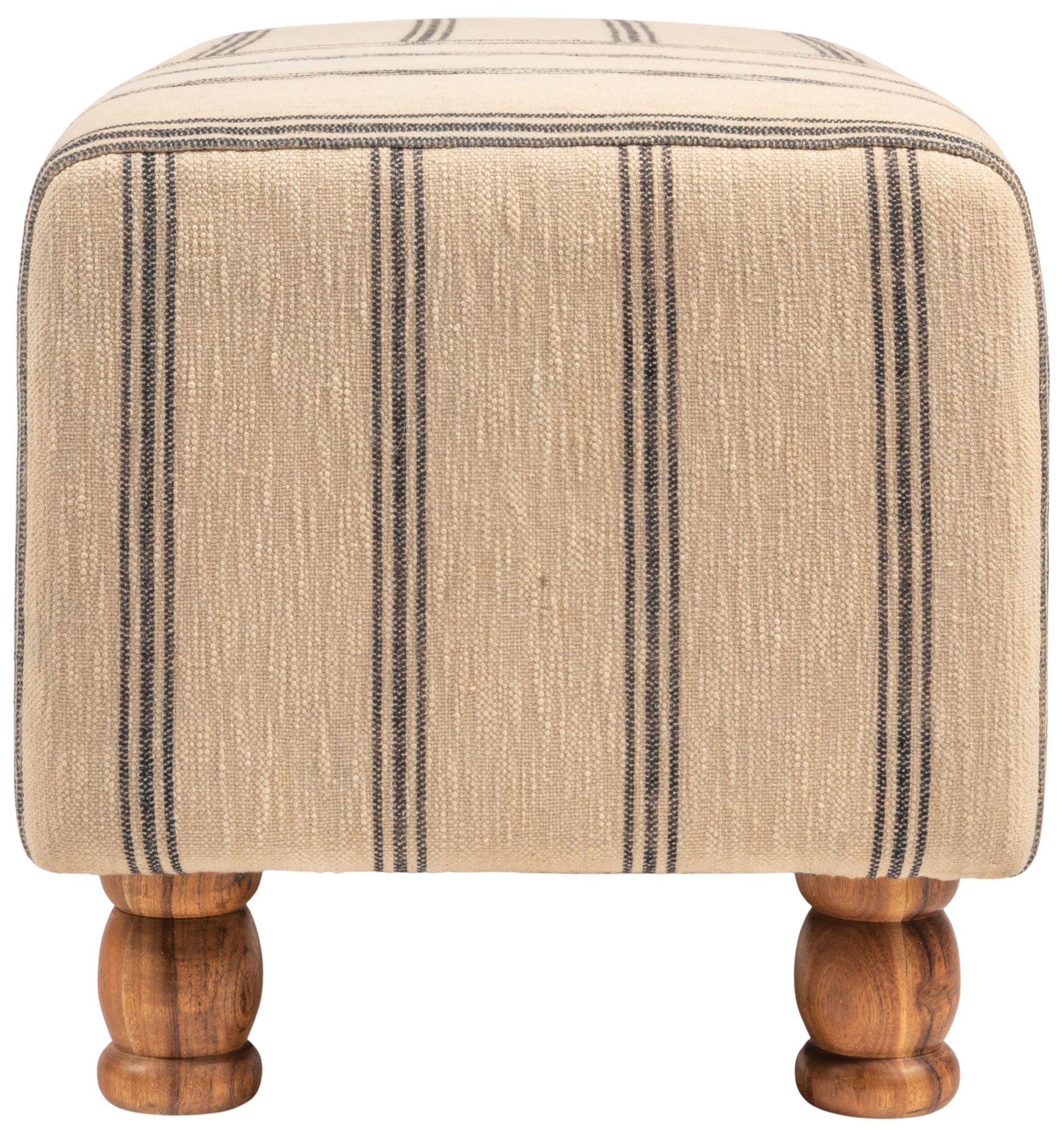Image 7 Rectangular Cotton Ticking Stripe and Acacia Wood Ottoman Bench more views