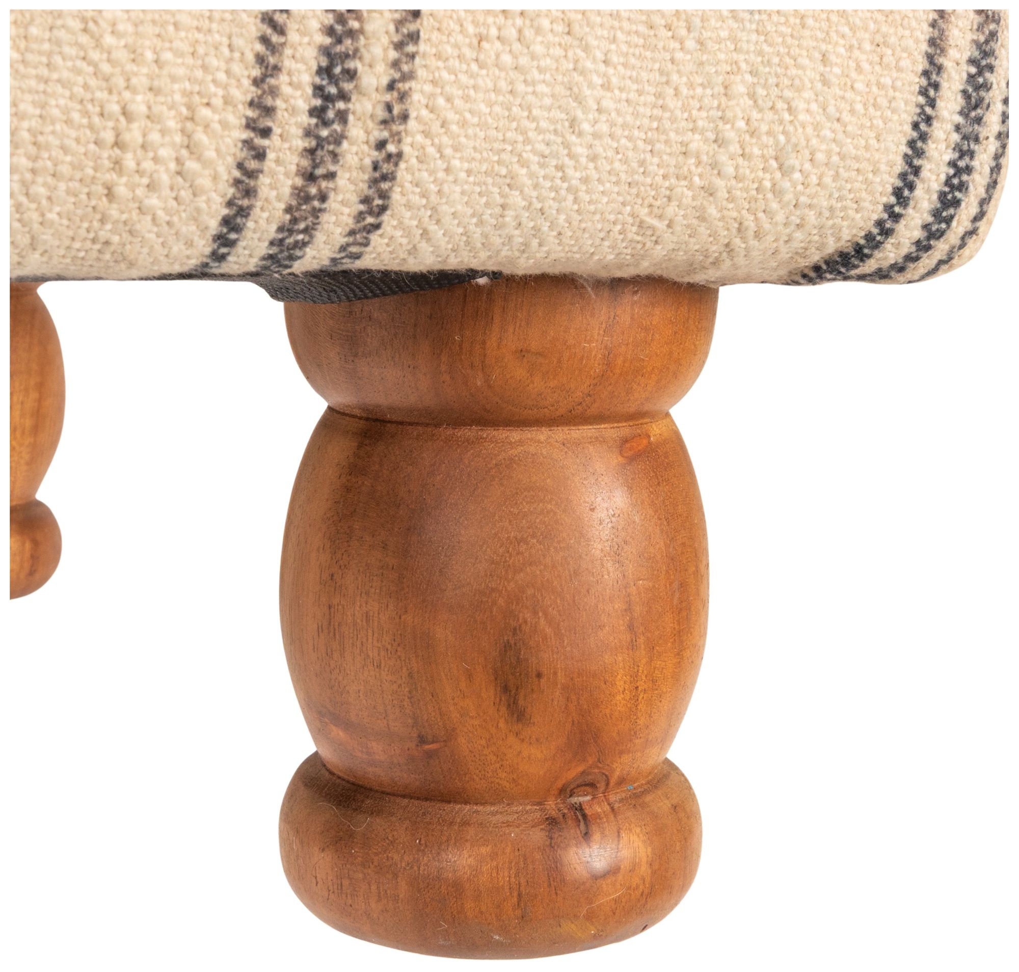 Rectangular Cotton Ticking Stripe and Acacia Wood Ottoman Bench