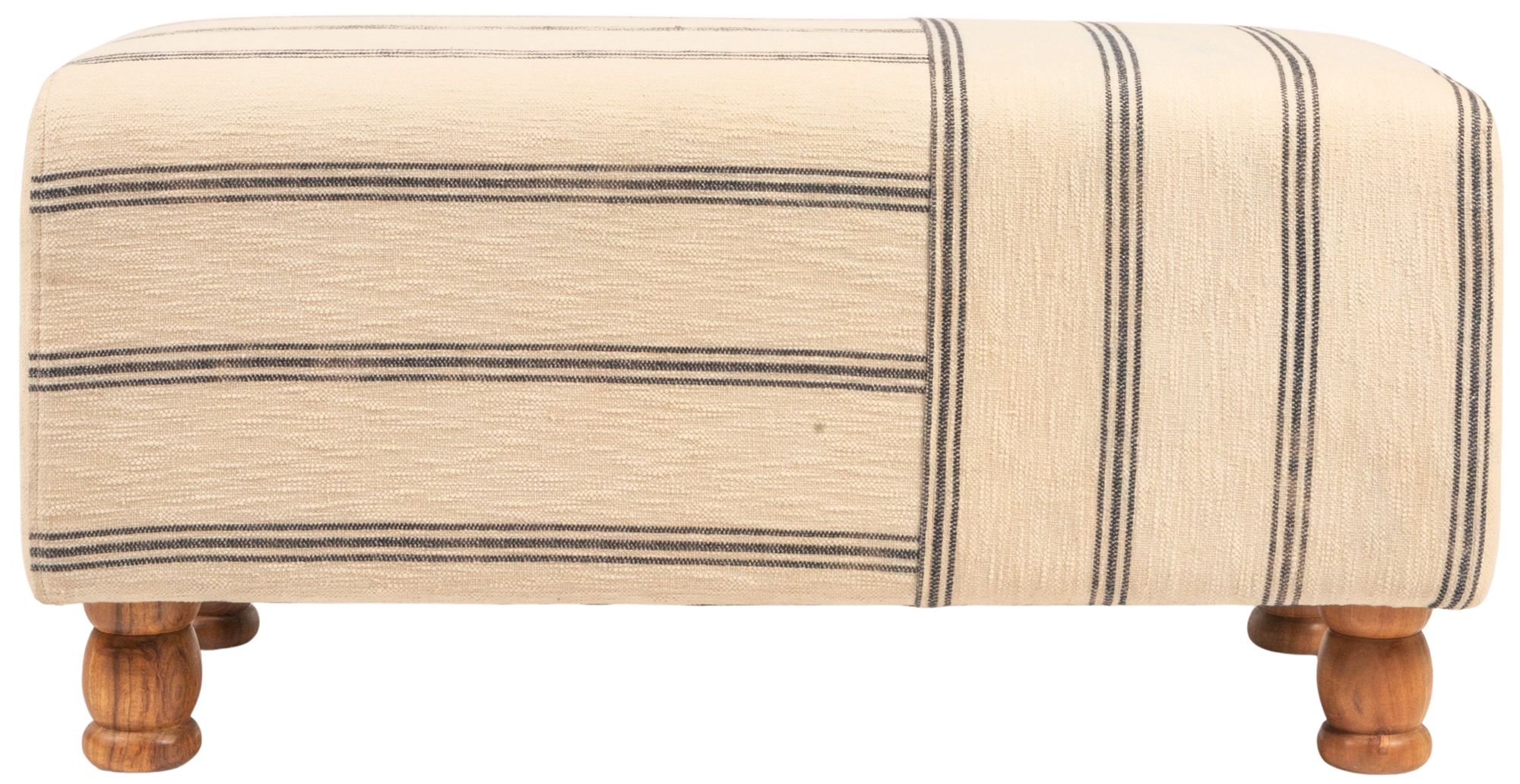Rectangular Cotton Ticking Stripe and Acacia Wood Ottoman Bench