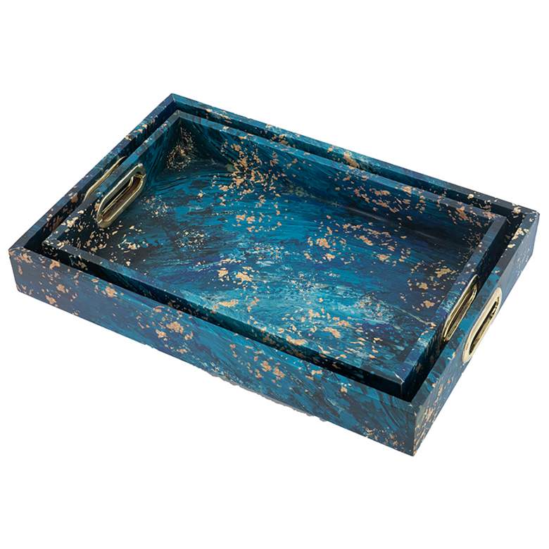 Image 1 Rectangular Decorative Trays with Handles - Set of 2