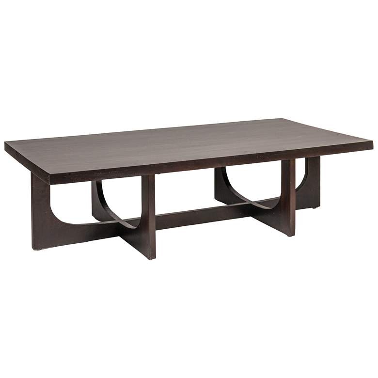 Image 1 Rectangular Mango Wood Coffee Table with Modern Trestle Base, Black Walnut