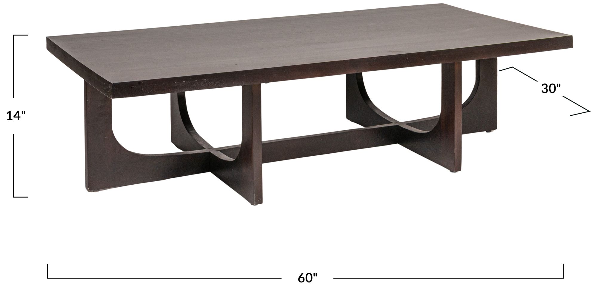 Image 3 Rectangular Mango Wood Coffee Table with Modern Trestle Base, Black Walnut more views
