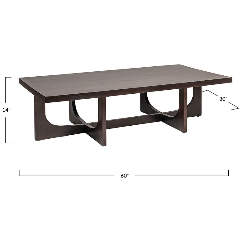 Image 3 Rectangular Mango Wood Coffee Table with Modern Trestle Base, Black Walnut more views