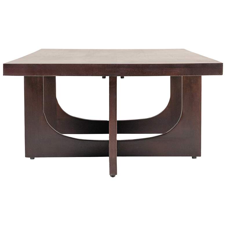 Image 5 Rectangular Mango Wood Coffee Table with Modern Trestle Base, Black Walnut more views