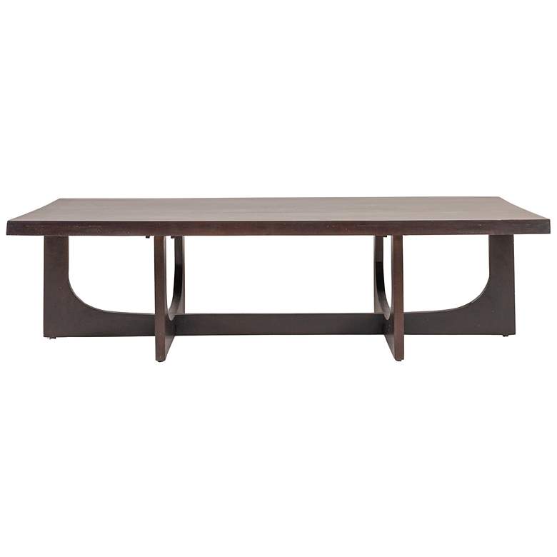 Image 6 Rectangular Mango Wood Coffee Table with Modern Trestle Base, Black Walnut more views