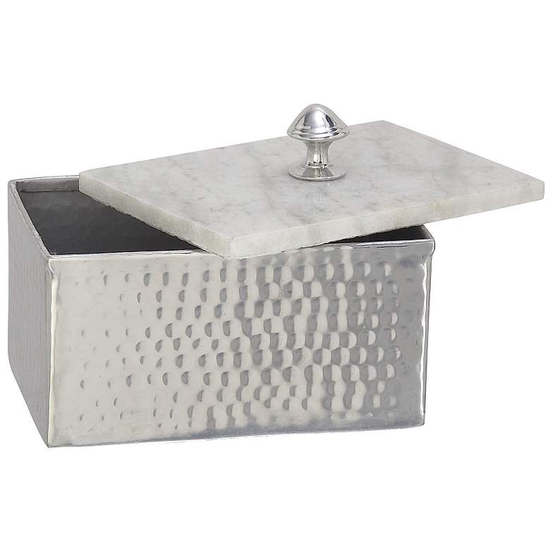 Image 3 Rectangular Silver Aluminum Jewelry Box with Stoneware Lid more views