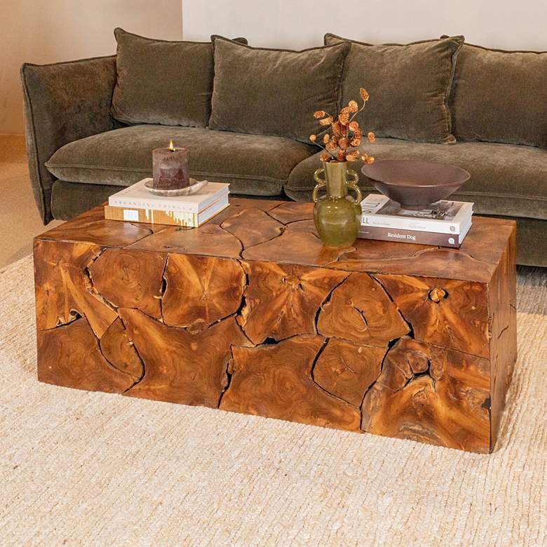 Image 1 Rectangular Teak Root Slice Coffee Table