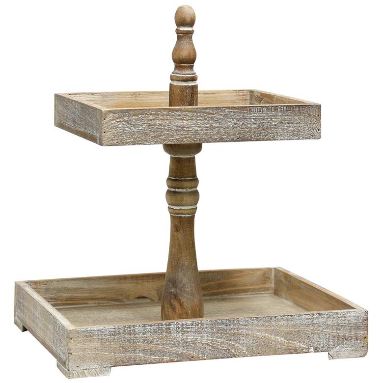 Rectangular Tiered Wood Tray - Distressed Wood Finish