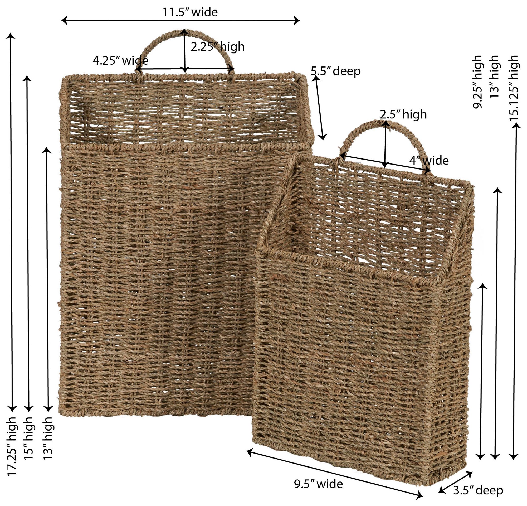 Image 4 Rectangular Wicker Hanging Baskets, Set of 2, Handwoven, Metal Wire Frame more views