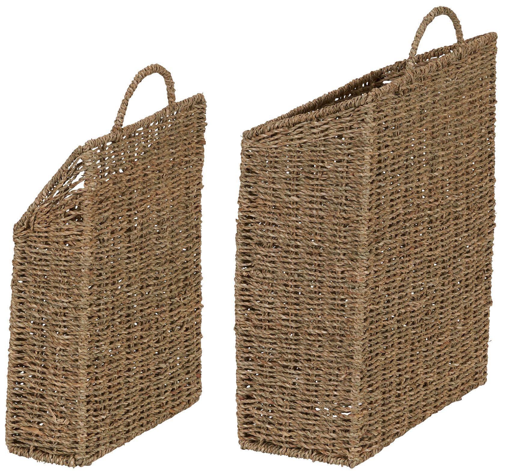 Image 5 Rectangular Wicker Hanging Baskets, Set of 2, Handwoven, Metal Wire Frame more views