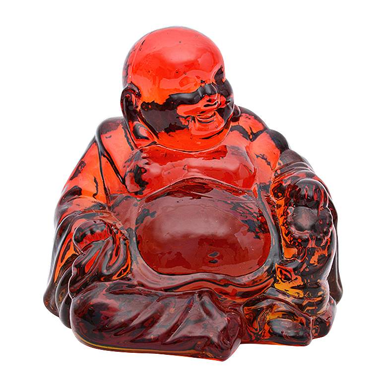 Image 1 Red Amber Glass 4 inch High Laughing Buddha Figurine