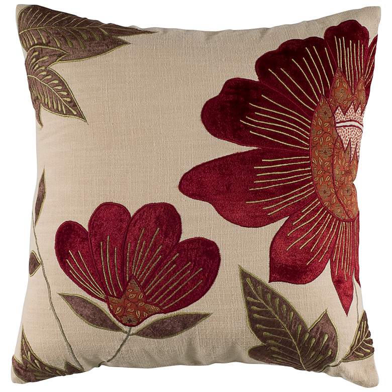 Image 1 Red and Beige Floral 18" x 18" Throw Pillow