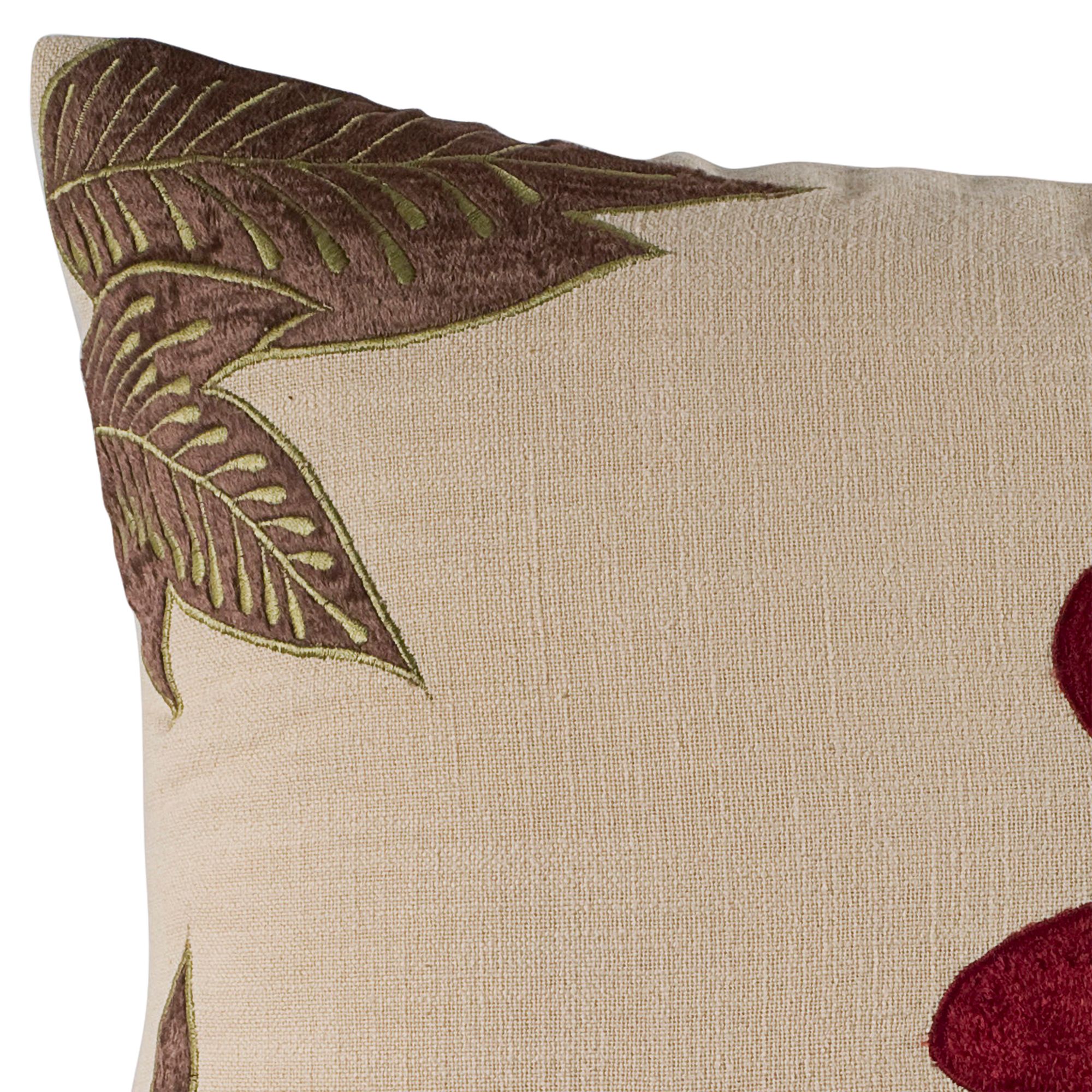 Image 2 Red and Beige Floral 18" x 18" Throw Pillow more views