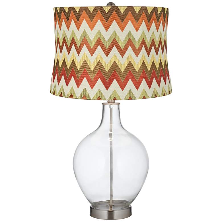 Image 1 Red and Brown Chevron Shade Clear Fillable Ovo Table Lamp