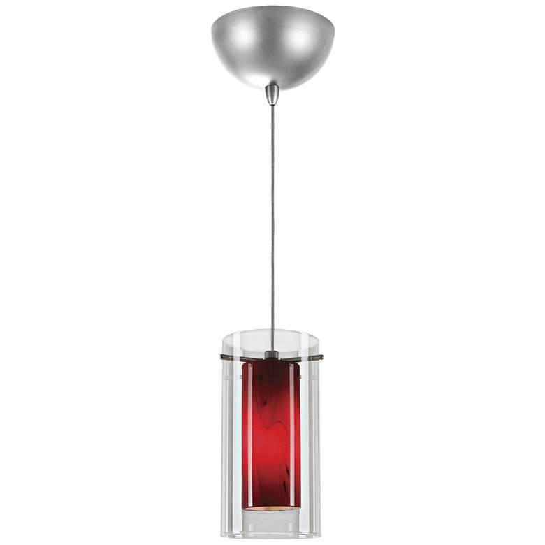 Image 1 Red and Clear Glass 4 inch Wide Brushed Steel Mini Pendant