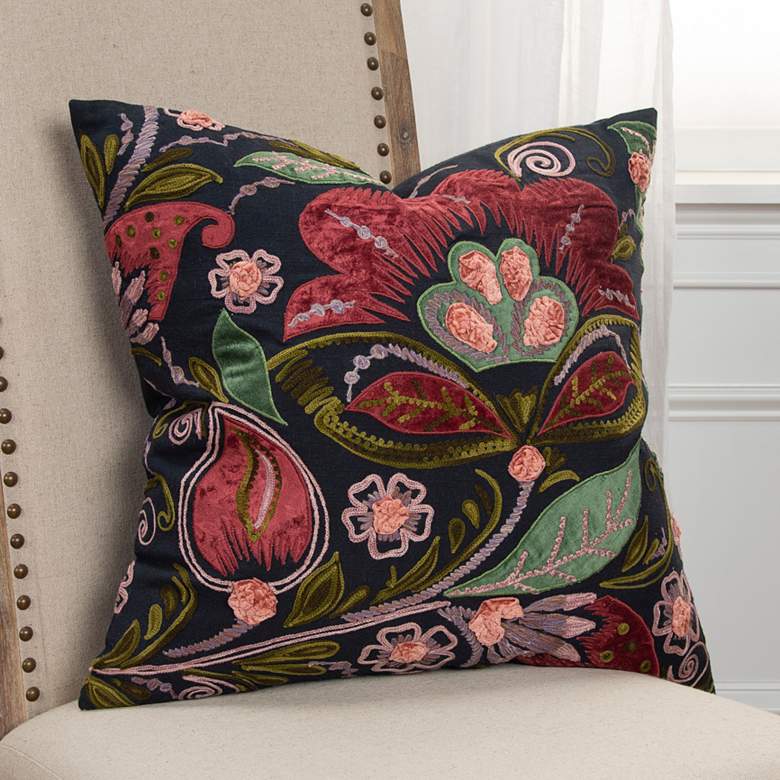 Image 1 Red and Green Floral 20 inch x 20 inch Poly Filled Throw Pillow