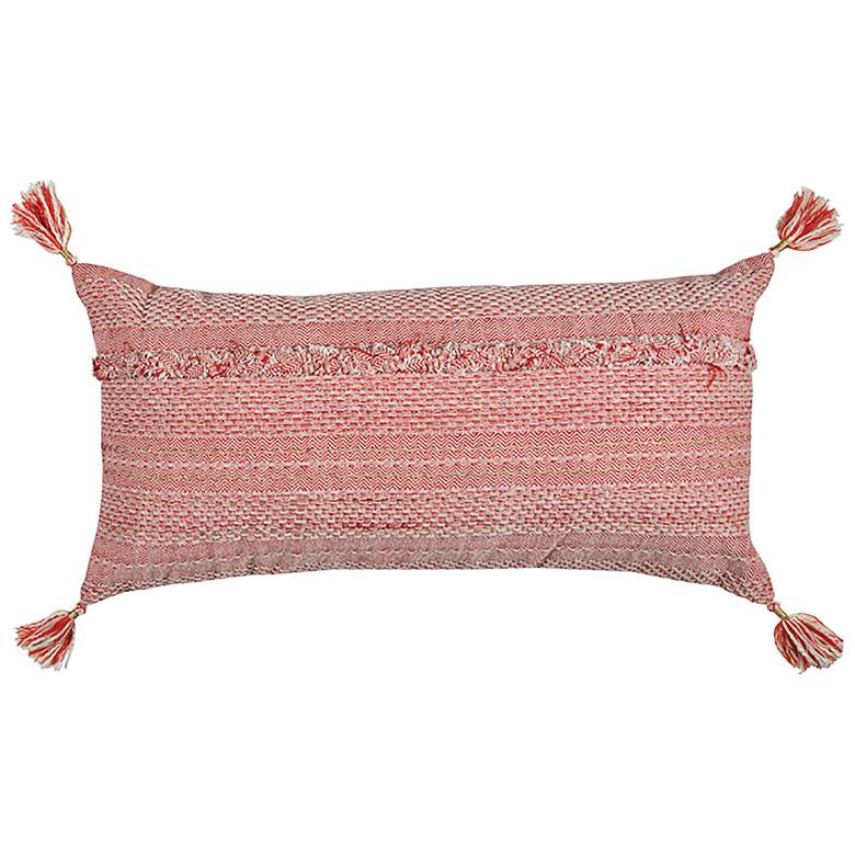 Image 1 Red and Ivory Tassel 26" x 14" Decorative Filled Pillow