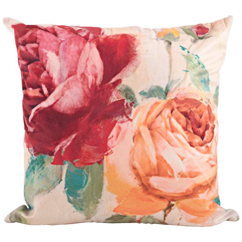 Image 1 Red and Orange Roses 18 inch Square Decorative Pillow